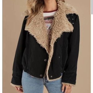 *NWT* Free People Womens Owen Sherpa Bomber Jacket, Black, XS